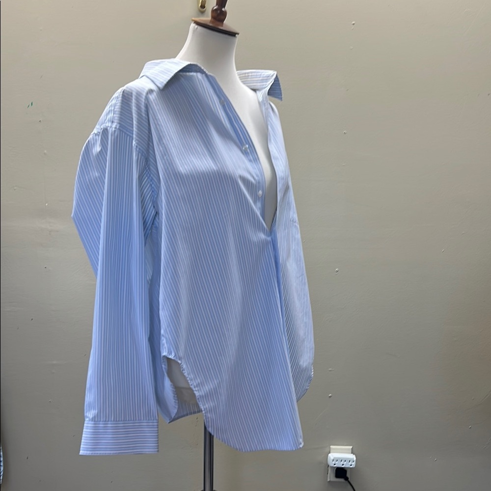 Pronto Uomo Light Blue Striped Women's Button Down Shirt